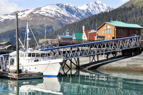 A boat docked in Alaska.