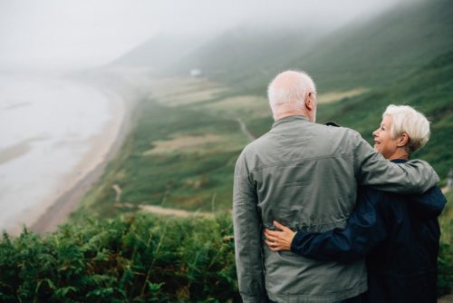 An image of a happy senior couple taking in a scenic view.