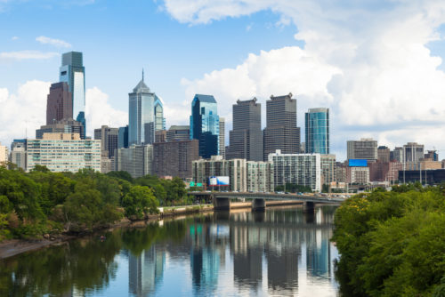 A skyline photograph of Philadelphia, Pennsylvania, in the daytime.