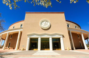 An image of the state capitol building in Santa Fe, New Mexico.