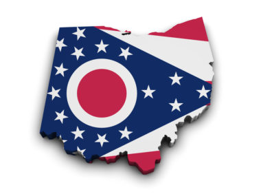 The Ohio state flag in the shape of Ohio state.
