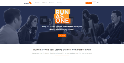 A screenshot of Bullhorn Staffing and Recruiting’s homepage 