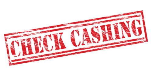 A graphic of a rubber stamped white background that says "check cashing" in red letters.