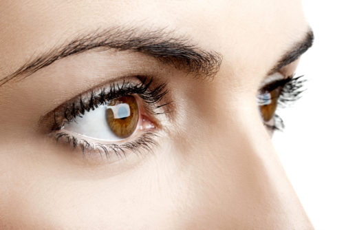 A closeup of a lady's brown eyes.