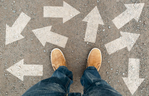 A image of a person's feet with graphics of arrows going in every direction.