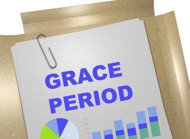 A document labeled "grace period" with a pie chart and bar graph on it.
