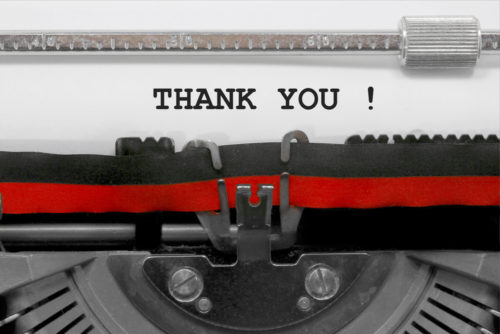 A thank you message written by a typewriter.