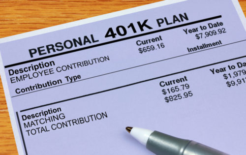 A pen sits on top of a personal 401k plan.