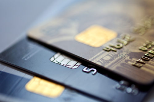 A closeup of a stack of credit cards.