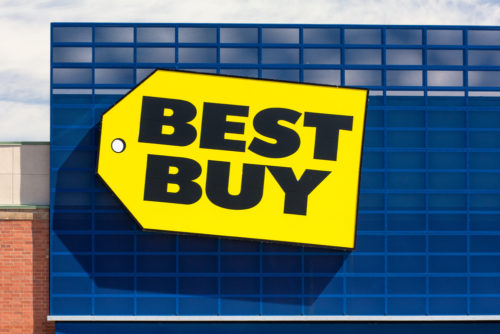 An image of the outside of a Best Buy store.