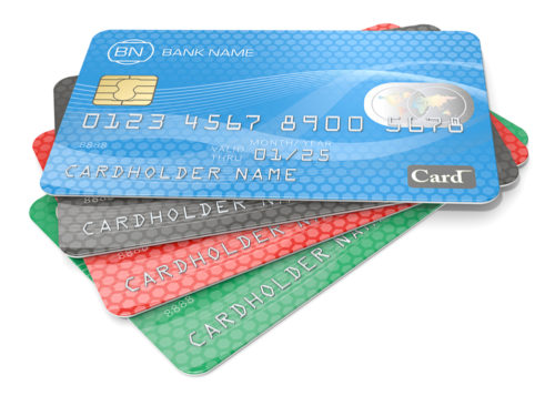 A series of credit cards fanned out.