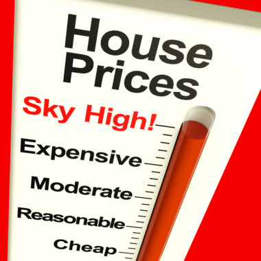 A graphic that shows that house prices are "sky high."