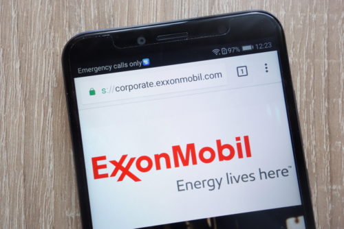 A smartphone displaying the ExxonMobil website.