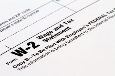 A W-2 (wage and tax statement) form.