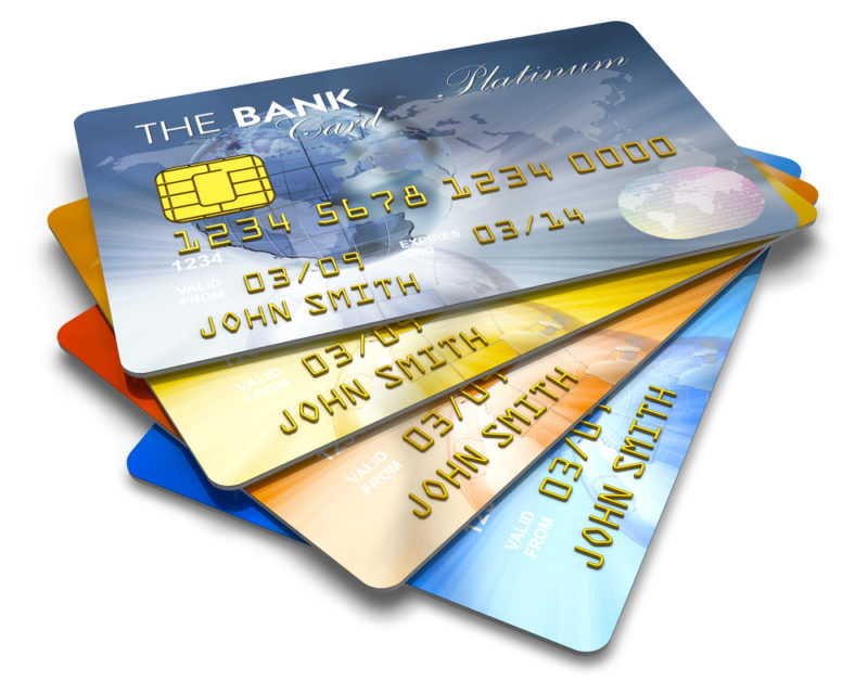 4 credit cards, fanned out.