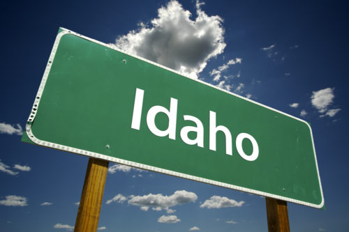 A road sign that reads "Idaho."