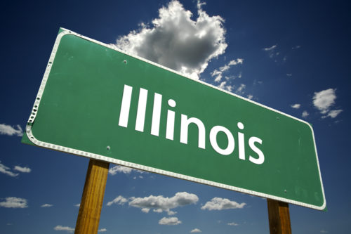 A road sign that reads "Illinois."