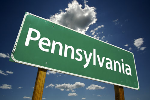 A road sign that reads "Pennsylvania."
