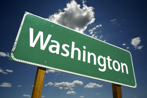 A road sign that reads "Washington."