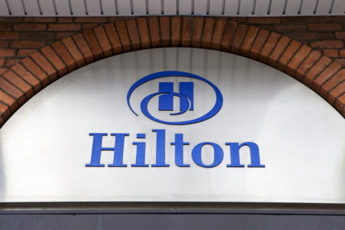 An image of the exterior of a Hilton hotel.
