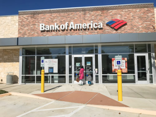 An image of the exterior of a Bank of America.