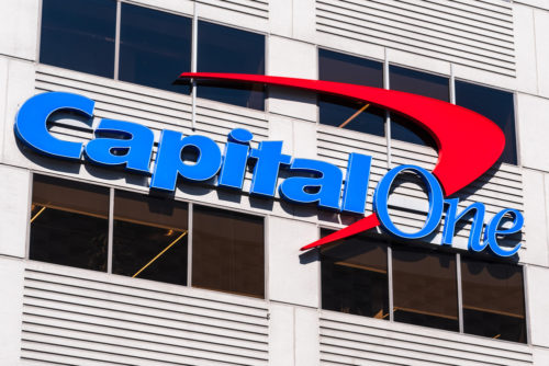 An image of the exterior of a Capital One bank.