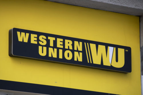 An image of the exterior of a Western Union bank.