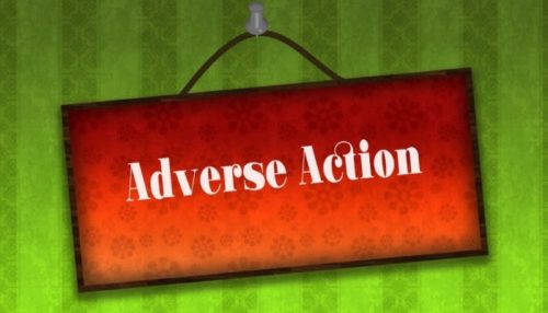 A graphic of a sign pinned to a wall that reads "adverse action."