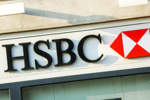 An image of the exterior of an HSBC bank.