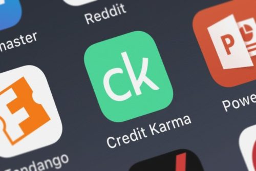 A smartphone displays the Credit Karma app.
