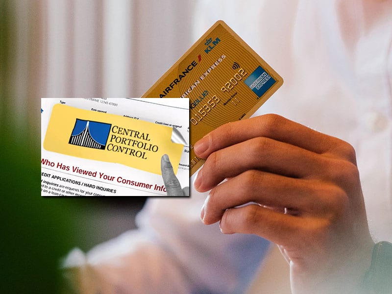 person holding credit card and central portfolio control graphics