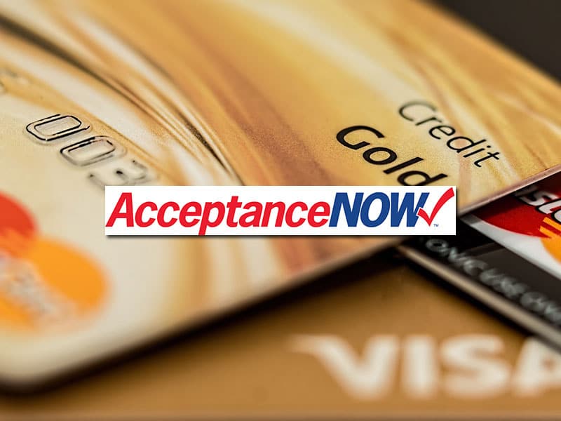 credit card background with acceptance now logo